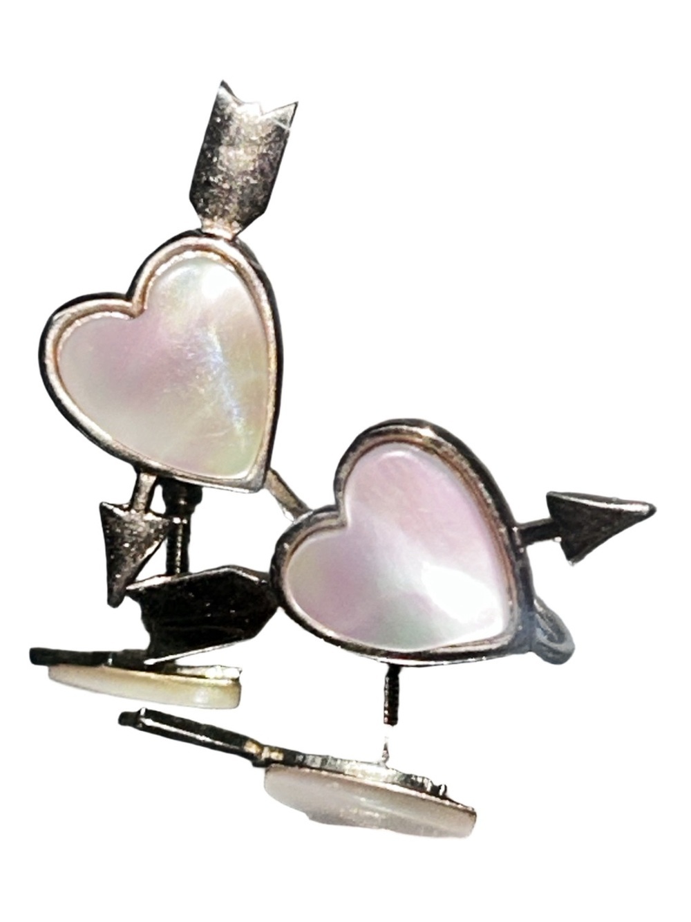 Vintage Silver Heart Earrings mother of Pearl